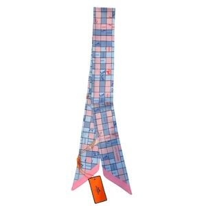 Hermès Pink and Blue Twilly Bolduc Checkered Silk Scarf